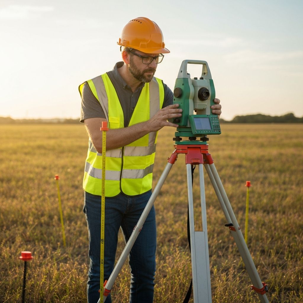 Arazi ölçüm çalışması yapan harita mühendisi